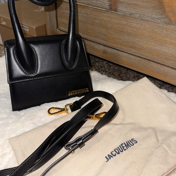 Jacquemus Handbags - Jacquemus Black Leather Mini Bag with Gold Accents